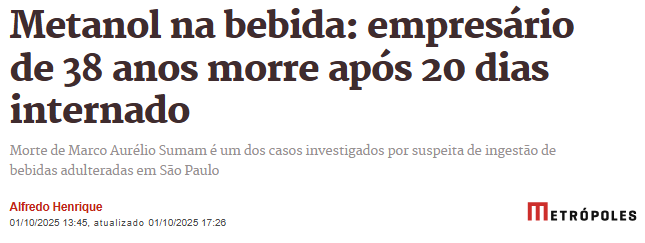 Captura de tela de notícia sobre metanol.